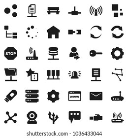 Flat vector icon set - connect vector, network, server, folder, big data, browser, gear, usb modem, router, lan connector, share, home, favorites, message, bench, refresh, loading, mail, hierarchy