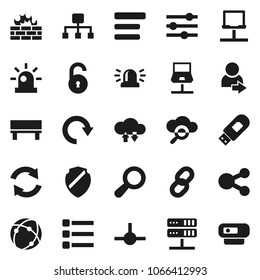 Flat vector icon set - connect vector, connection, notebook network, server, cloud glass, exchange, equalizer, menu, shield, firewall, usb modem, share, bench, refresh, redo, chain, hierarchy, login