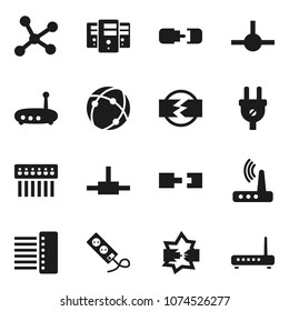 Flat vector icon set - connect vector, connection, network, disconnection, server, hub, router, power plug, multi socket