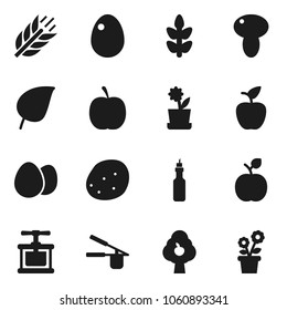 Flat vector icon set - cook press vector, egg, mushroom, potato, oil, apple fruit, leaf, diet, cereals, tree, flower in pot