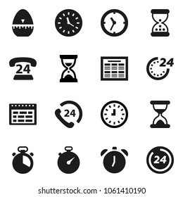 Flat vector icon set - cook timer vector, alarm clock, schedule, sand, stopwatch, phone 24, hour