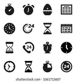 Flat vector icon set - cook timer vector, alarm clock, schedule, sand, stopwatch, phone 24, hour