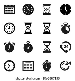 Flat vector icon set - cook timer vector, alarm clock, schedule, sand, stopwatch, phone 24, hour