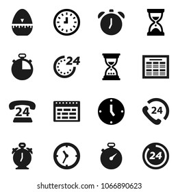 Flat vector icon set - cook timer vector, alarm clock, schedule, sand, stopwatch, phone 24, hour