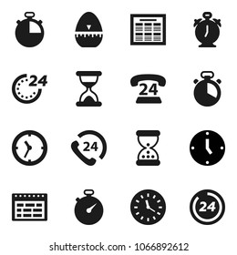 Flat vector icon set - cook timer vector, alarm clock, schedule, stopwatch, phone 24, sand, hour