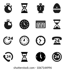 Flat vector icon set - cook timer vector, alarm clock, schedule, sand, stopwatch, phone 24, hour