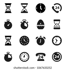 Flat vector icon set - cook timer vector, alarm clock, sand, stopwatch, phone 24, hour