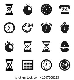 Flat vector icon set - cook timer vector, alarm clock, schedule, sand, stopwatch, phone 24, hour