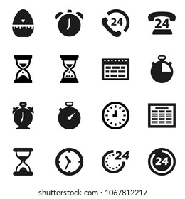 Flat vector icon set - cook timer vector, alarm clock, schedule, sand, stopwatch, phone 24, hour