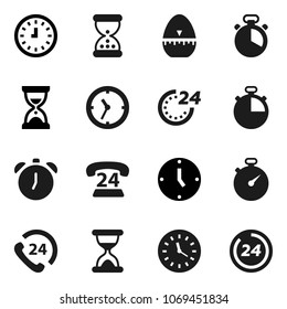 Flat vector icon set - cook timer vector, alarm clock, sand, stopwatch, phone 24, hour