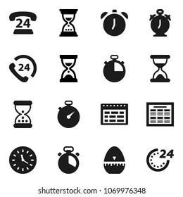 Flat vector icon set - cook timer vector, alarm clock, schedule, sand, stopwatch, phone 24, hour