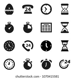 Flat vector icon set - cook timer vector, alarm clock, schedule, sand, stopwatch, phone 24, hour