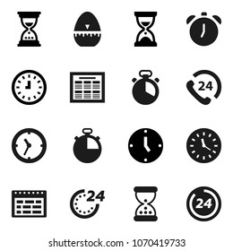 Flat vector icon set - cook timer vector, alarm clock, schedule, sand, stopwatch, phone 24, hour