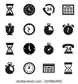 Flat vector icon set - cook timer vector, alarm clock, schedule, sand, stopwatch, phone 24