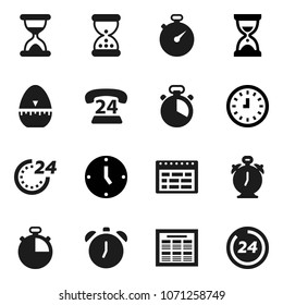 Flat vector icon set - cook timer vector, alarm clock, schedule, sand, stopwatch, phone 24, hour