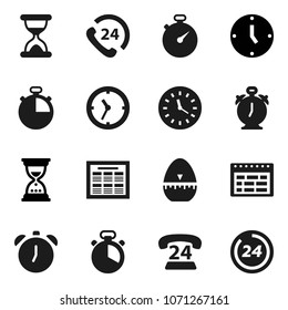 Flat vector icon set - cook timer vector, alarm clock, schedule, sand, stopwatch, phone 24, hour