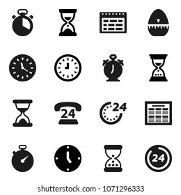 Flat vector icon set - cook timer vector, alarm clock, schedule, sand, stopwatch, phone 24, hour