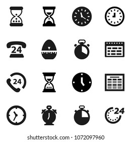 Flat vector icon set - cook timer vector, alarm clock, schedule, sand, stopwatch, phone 24, hour