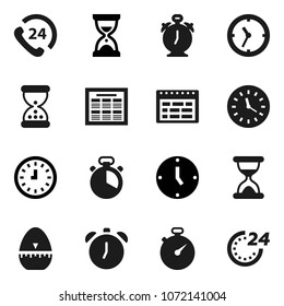 Flat vector icon set - cook timer vector, alarm clock, schedule, sand, stopwatch, phone 24, hour