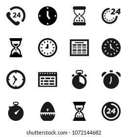 Flat vector icon set - cook timer vector, alarm clock, schedule, sand, stopwatch, phone 24, hour