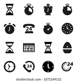 Flat vector icon set - cook timer vector, alarm clock, schedule, sand, stopwatch, phone 24, hour