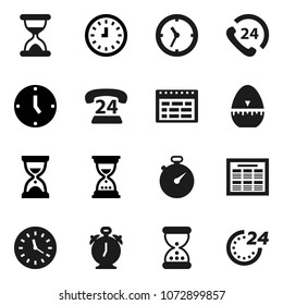 Flat vector icon set - cook timer vector, alarm clock, schedule, sand, stopwatch, phone 24, hour