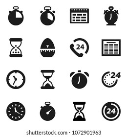 Flat vector icon set - cook timer vector, alarm clock, schedule, sand, stopwatch, phone 24, hour