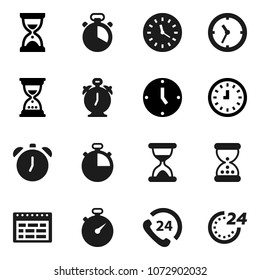 Flat vector icon set - cook timer vector, alarm clock, schedule, sand, stopwatch, phone 24, hour