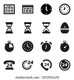 Flat vector icon set - cook timer vector, alarm clock, schedule, sand, stopwatch, phone 24, hour