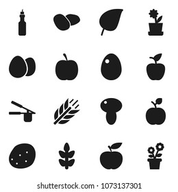 Flat vector icon set - cook press vector, egg, mushroom, potato, oil, apple fruit, leaf, diet, cereals, flower in pot