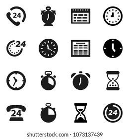 Flat vector icon set - cook timer vector, alarm clock, schedule, sand, stopwatch, phone 24, hour