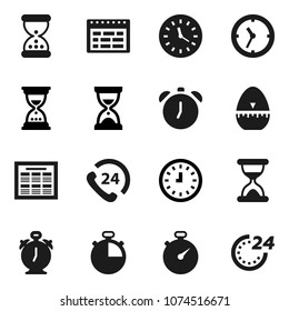 Flat vector icon set - cook timer vector, alarm clock, schedule, sand, stopwatch, phone 24, hour