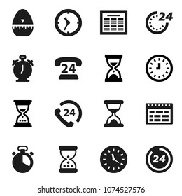 Flat vector icon set - cook timer vector, alarm clock, schedule, sand, phone 24, hour