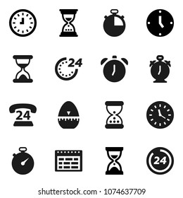 Flat vector icon set - cook timer vector, alarm clock, schedule, sand, stopwatch, phone 24, hour