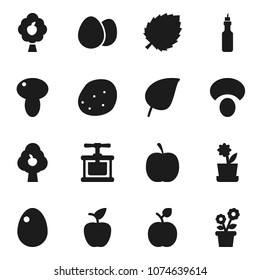 Flat vector icon set - cook press vector, egg, mushroom, potato, oil, apple fruit, leaf, diet, tree, flower in pot