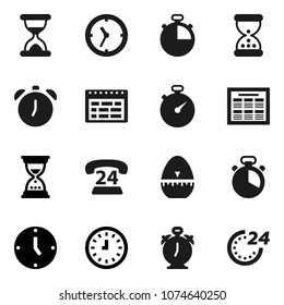 Flat vector icon set - cook timer vector, alarm clock, schedule, sand, stopwatch, phone 24, hour