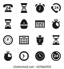 Flat vector icon set - cook timer vector, alarm clock, schedule, sand, stopwatch, phone 24, hour