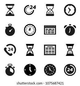 Flat vector icon set - cook timer vector, alarm clock, schedule, sand, stopwatch, phone 24, hour