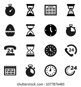 Flat vector icon set - cook timer vector, schedule, clock, sand, stopwatch, phone 24, hour