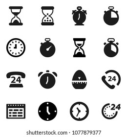 Flat vector icon set - cook timer vector, alarm clock, schedule, sand, stopwatch, phone 24, hour