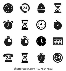 Flat vector icon set - cook timer vector, alarm clock, schedule, sand, stopwatch, phone 24, hour