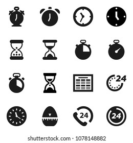 Flat vector icon set - cook timer vector, alarm clock, schedule, sand, stopwatch, phone 24, hour