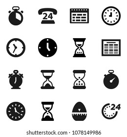 Flat vector icon set - cook timer vector, alarm clock, schedule, sand, stopwatch, phone 24, hour