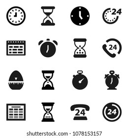 Flat vector icon set - cook timer vector, alarm clock, schedule, sand, stopwatch, phone 24, hour