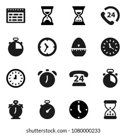 Flat vector icon set - cook timer vector, alarm clock, schedule, sand, stopwatch, phone 24