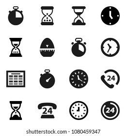 Flat vector icon set - cook timer vector, schedule, clock, sand, stopwatch, phone 24, hour