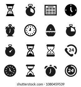 Flat vector icon set - cook timer vector, alarm clock, schedule, sand, stopwatch, phone 24, hour