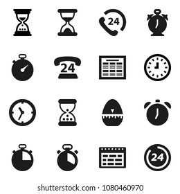 Flat vector icon set - cook timer vector, alarm clock, schedule, sand, stopwatch, phone 24, hour