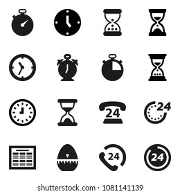 Flat vector icon set - cook timer vector, alarm clock, schedule, sand, stopwatch, phone 24, hour