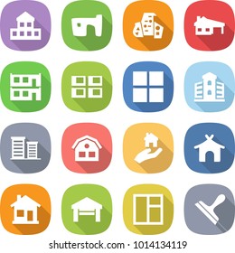 flat vector icon set - cottage vector, slum, modern architecture, house with garage, modular, panel, window, building, district, real estate, bungalow, home, scraper